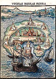 Gravure illustrant la première édition d' Utopia en 1516 